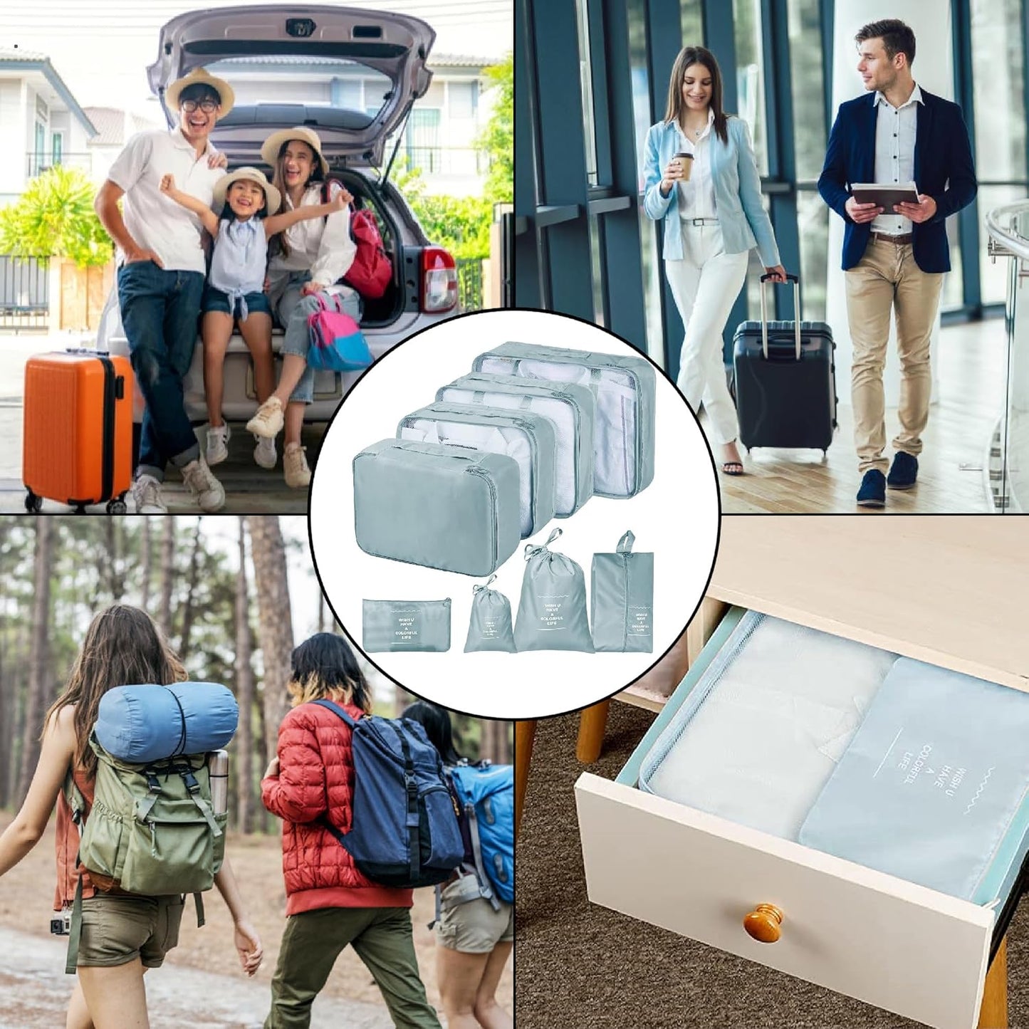 GOOGIT Set of 8 Organiser Suitcase for Travelling Holidays Clothes Shoes Packing Cubes Travel Organizer