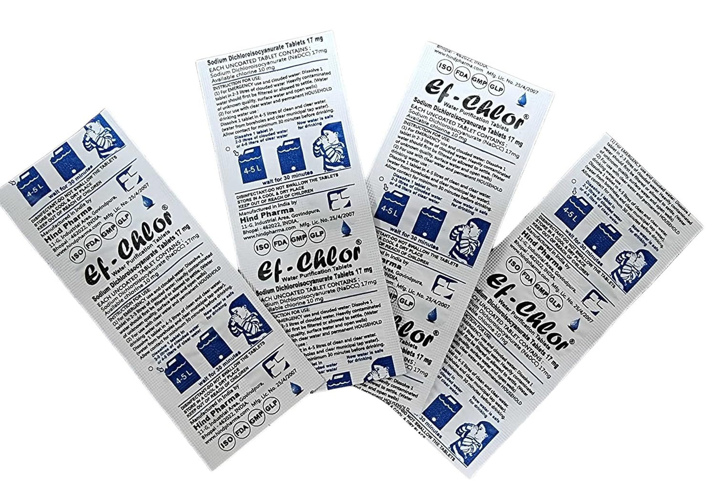 Ef-Chlor 17 mg Water Purification Tablets – Treats 4–8 litres per Tablet | Reliable for Emergency, Camping, Travel, and Flood Safety | Pack of 100 Tablets