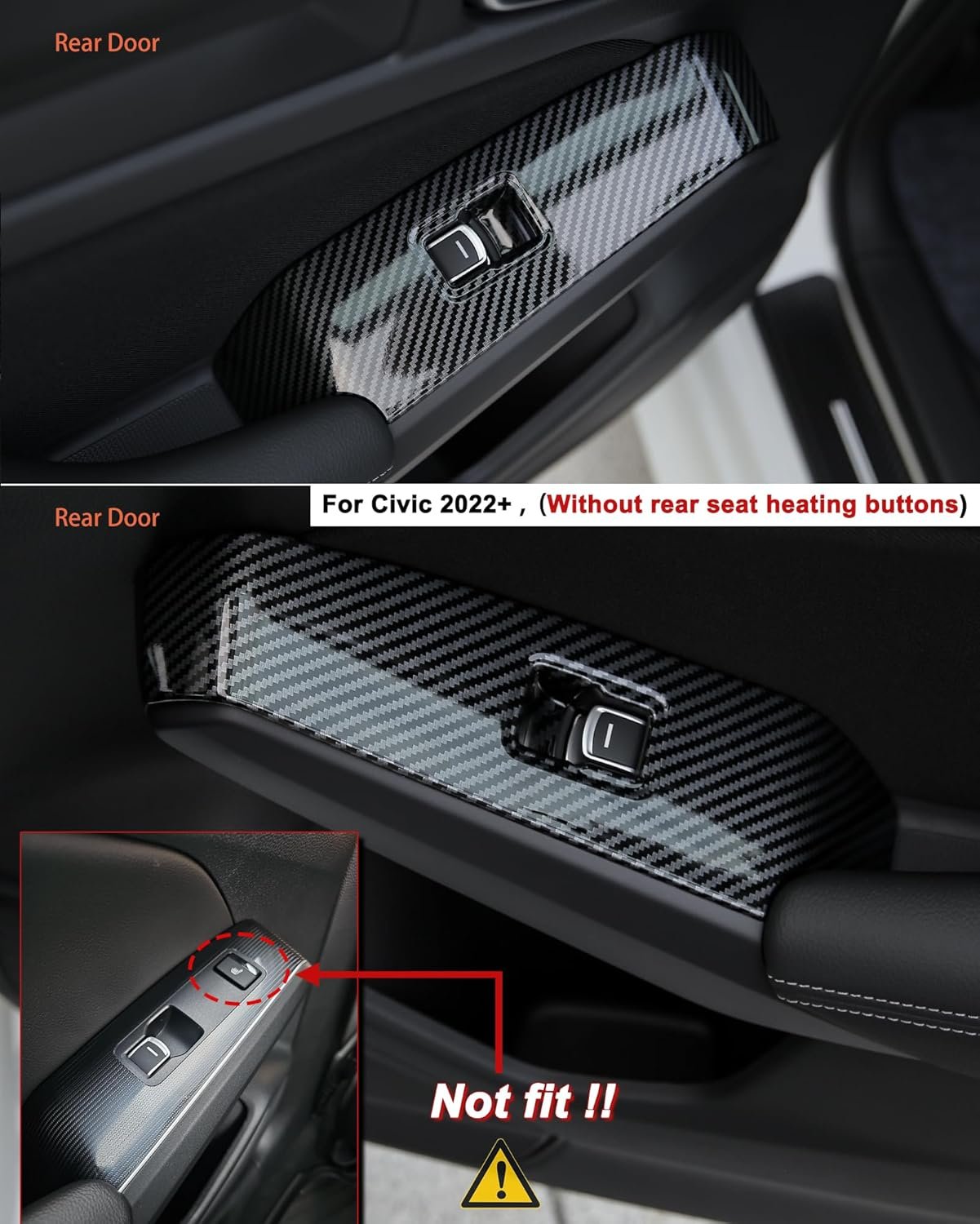 Thenice Compatible with Honda Civic Accessories Window Control Panel Door Armrest Cover Trims Interior Accessory for Civic 2022 2023 2024 2025 (Carbon Fiber Print)