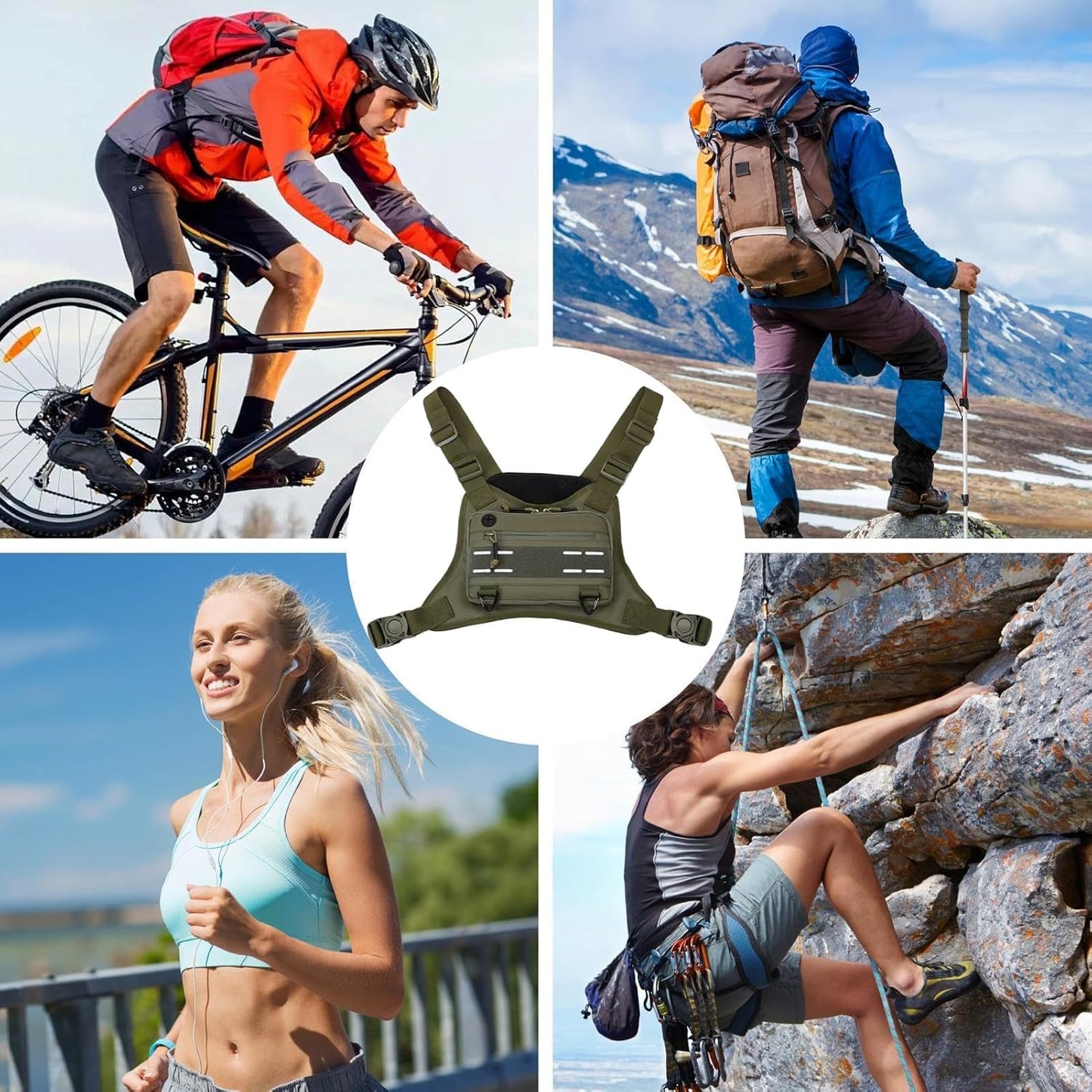 Chest Bag, Front Vest Training Pack, Adjustable Outdoor Running Pouch, Lightweight Gear Holder, Mobile Devices and Accessories for Jogging, Workout, Backpacking, Training, Travel