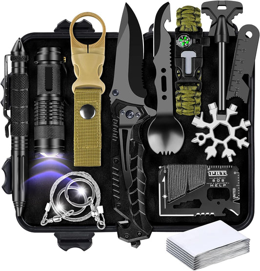 16-IN-1-Survival Kit, Gifts for Men Dad Husband Him - Survival Gear and Equipment, Unique Birthday Gifts for Camping, Hiking, Hunting, Fishing