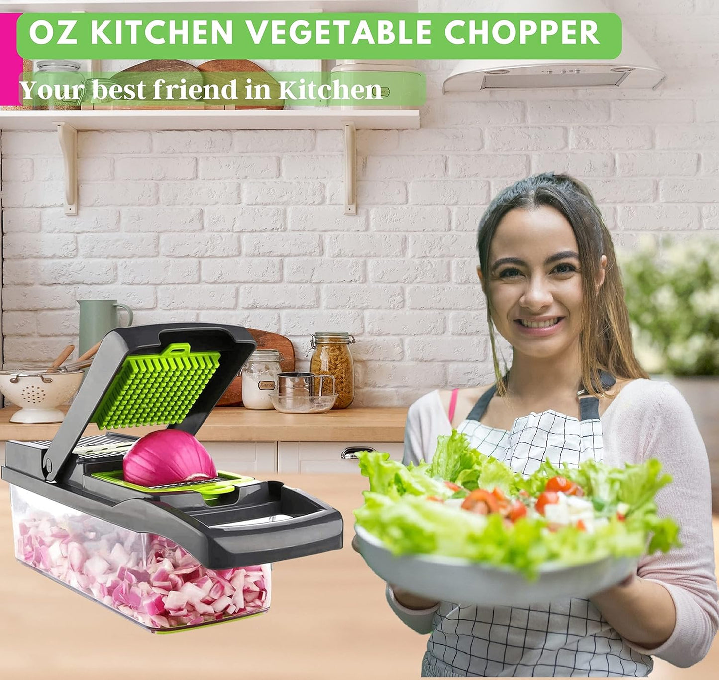 17-in-1 Vegetable Chopper for Effortless Meal Prep, AU Owned, Easy to Clean Safe Mandoline Slicer Food Chopper, Kitchen Tools & Gadgets, Vegetable Slicer Dicer Onion Veggie Chopper, 8 Sharp Blades