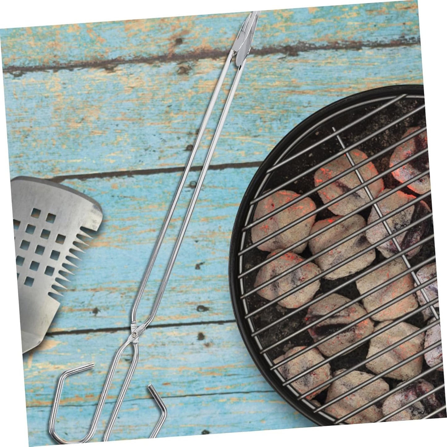 Toddmomy Chromium Plating BBQ Tongs 36cm Long Charcoal Poker for Outdoor Supply Cooking