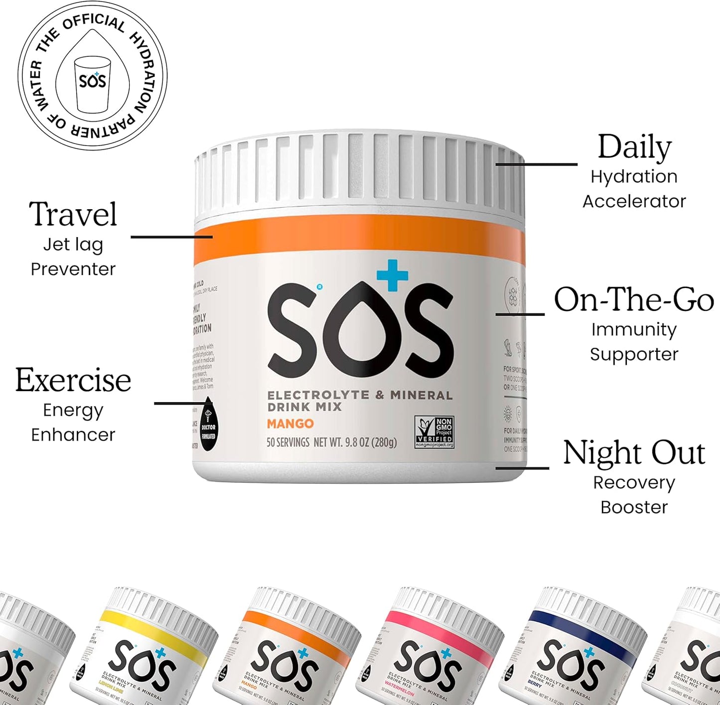 SOS Hydration Electrolyte Hydration Powder Mix, Watermelon - 250 grams