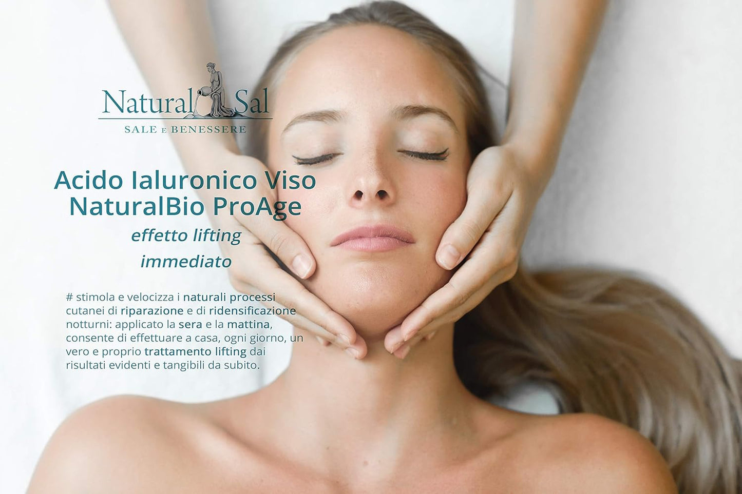 Natural Hyaluronic Acid. Lifting and Anti-Aging Effect, Great for the Face with Himalayan Pink Salt. ProAge Energizing for All Skin Types, 30 ml Made in Italy