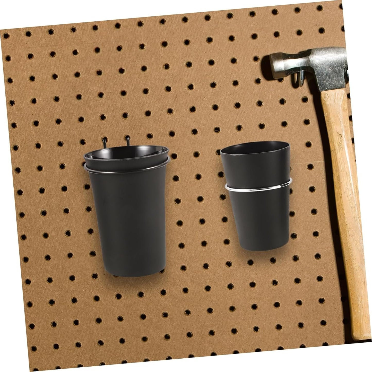 DOITOOL 2pcs Pegboard Organizer Cups with Hooks Storage for Screws Nuts Hardware Wall Mount Tool Organization with Holder for Efficient Workspace