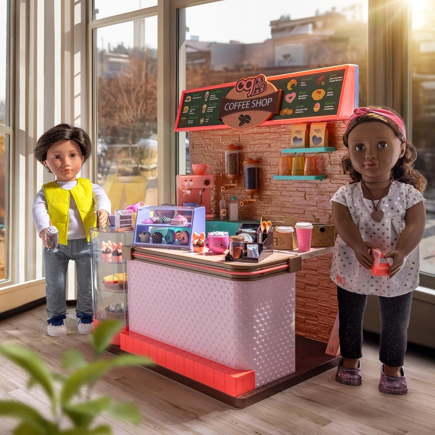 Our Generation – Coffee Shop Playset – Pretend Food Items – 18-inch Doll Accessories – Imaginative Play – Toys for Kids Ages 3 & Up – Love U Latte