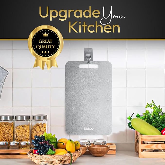 Stainless Steel Cutting Board โ 2025 Upgrade โ Durable Metal Chopping Board for Kitchen โ Double-Sided for Meat, Fish, Vegetables โ Dishwasher Safe, Non-Slip, Food-Safe, Titanium Coated
