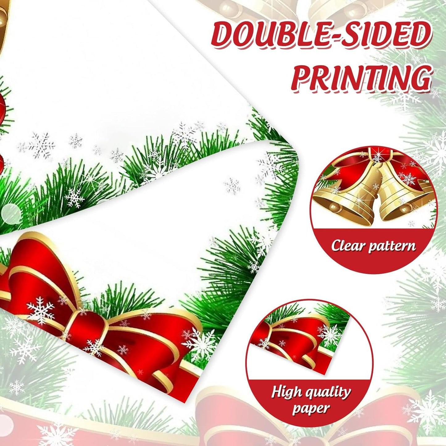 AnyDesign 60Pcs Christmas Stationery Paper Xmas Bell Design Border Letterhead Decorative Letter Writing Paper for Notes Greeting Cards Invitation Office School Printing, 8.5 x 11 Inch