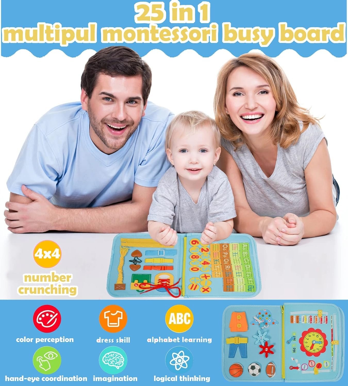 Toddler Busy Board Montessori Toy for 2 3 4 Year Old Boys Girls - Preschool Educational Toys Activity Developing Sensory Board Toys for Boys Girls 2 3 4 5 Years Old Plane Car Travel Toys Gift