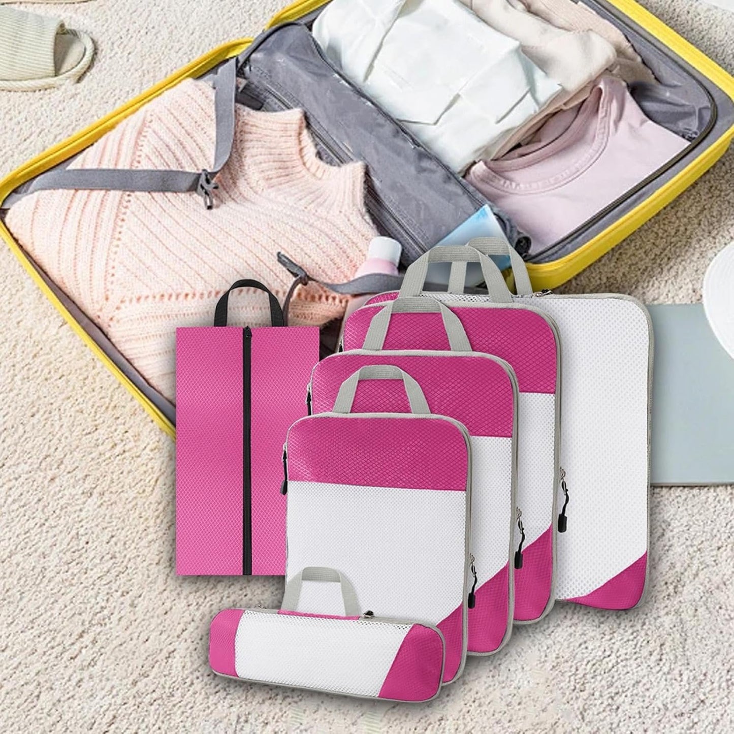 Gralara Ultimate Travel Packing Cubes Set for Seamless Organization, Pink