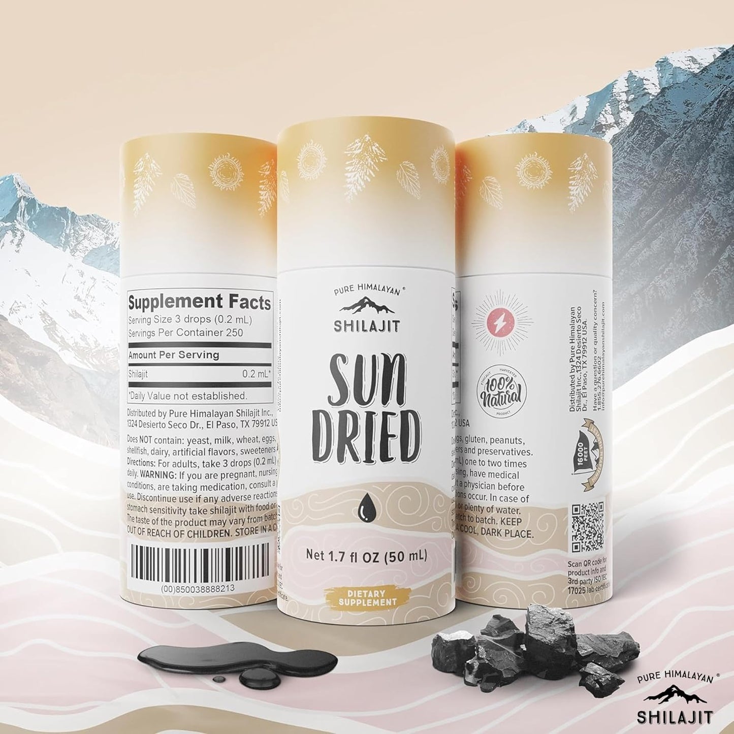 Pure Himalayan Shilajit ®, Sun Dried Liquid Drops - Immune Support Supplement, Energy Boost, Detox Cleanse, Anti-Aging and Wellness - Natural Trace Minerals & Fulvic Acid Complex (50ml, Pack of 1)