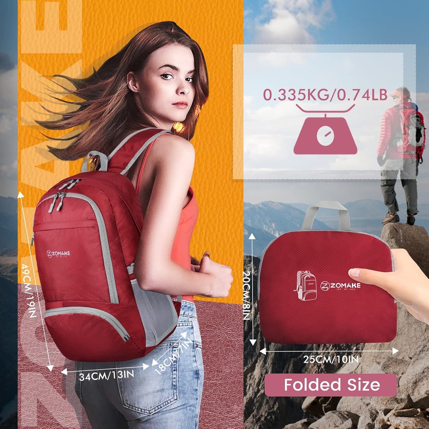 ZOMAKE Packable Hiking Backpack 30L, Lightweight Foldable Backpacks Water Resistant Daypack for Outdoor Hiking Women Men