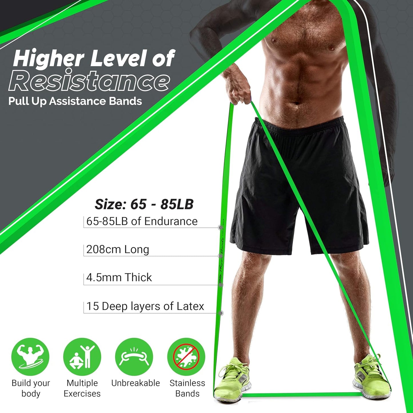 Physix Pull Up Assistance Bands - Looped Resistance Bands, Workout Rubber Bands for Exercise HIIT Muscle Toning Stretching Powerlifting Physical Therapy Pilates Yoga (1 Band, w/eGuide)