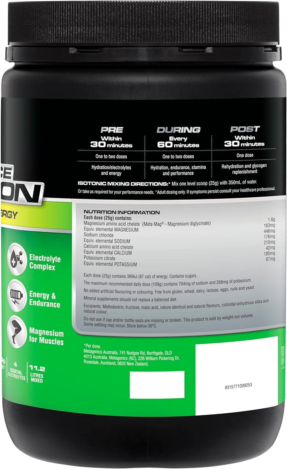 Endura Rehydration Electrolyte Powder - Performance Fuel - Lemon Lime Flavoured - 800g