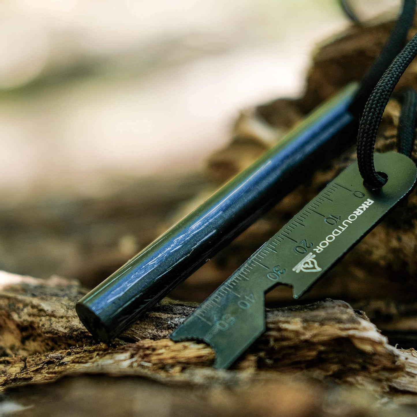 RKR OUTDOOR Ferro Rod Flint Fire Starter Kit + Tinder Wick Bellow with Sliding Box - 4" Length 1/2” Thick Ferro Rod with Multi-Tool Striker and Paracord Lanyard + Hemp Wick with Bellow + Sliding Box