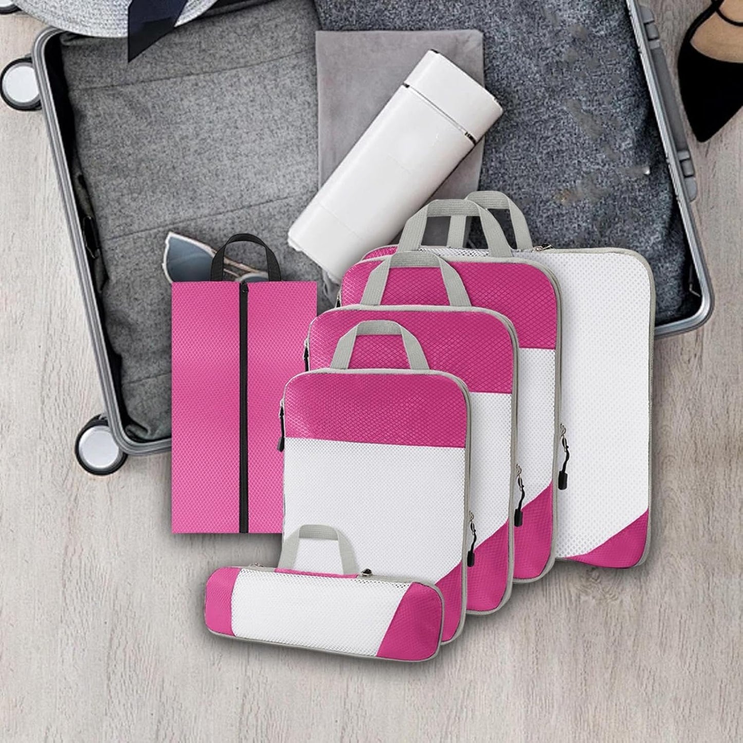 Gralara Ultimate Travel Packing Cubes Set for Seamless Organization, Pink
