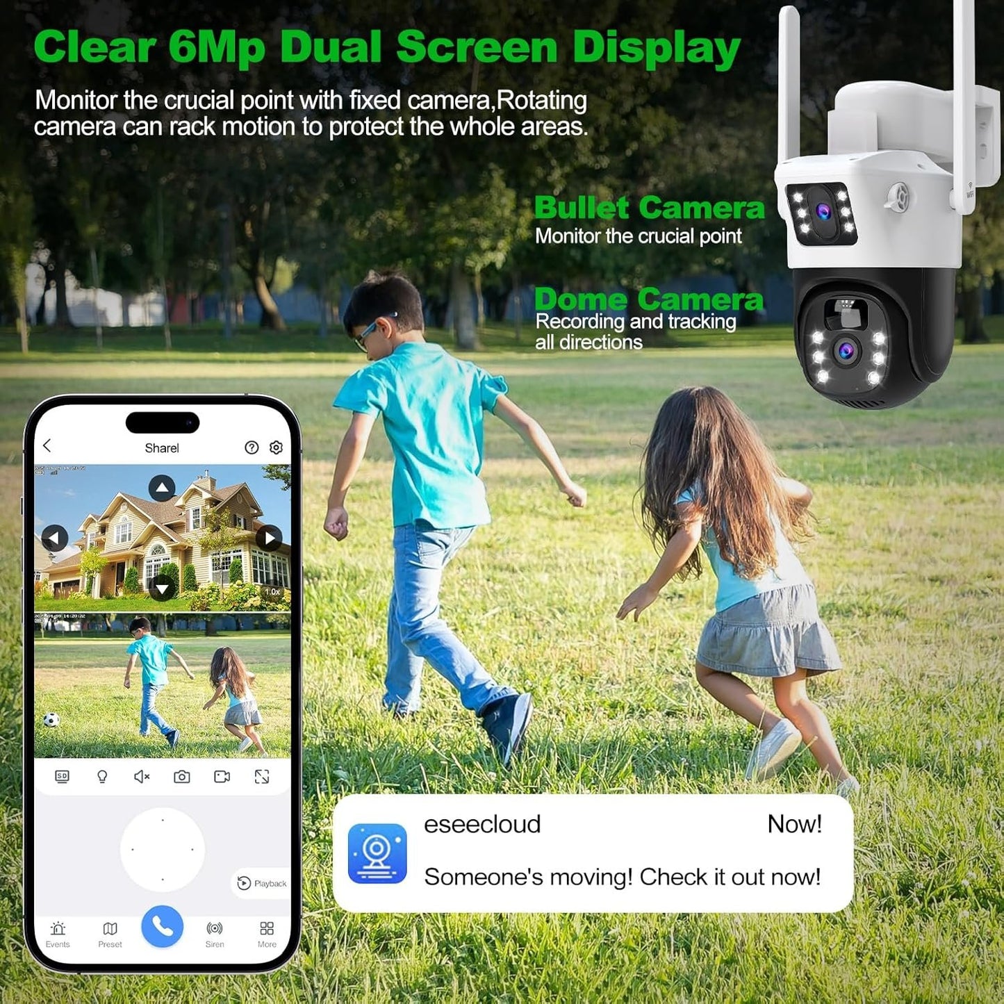 oolong Security Camera Outdoor Wireless with Dual Lens Dual PIR,10400mAh Battery,355°P 90°T, 8W Solar Panel,Solar Home WiFi Surveillance Ring Camera with Color Night Vision,64GB Card Included,IP66