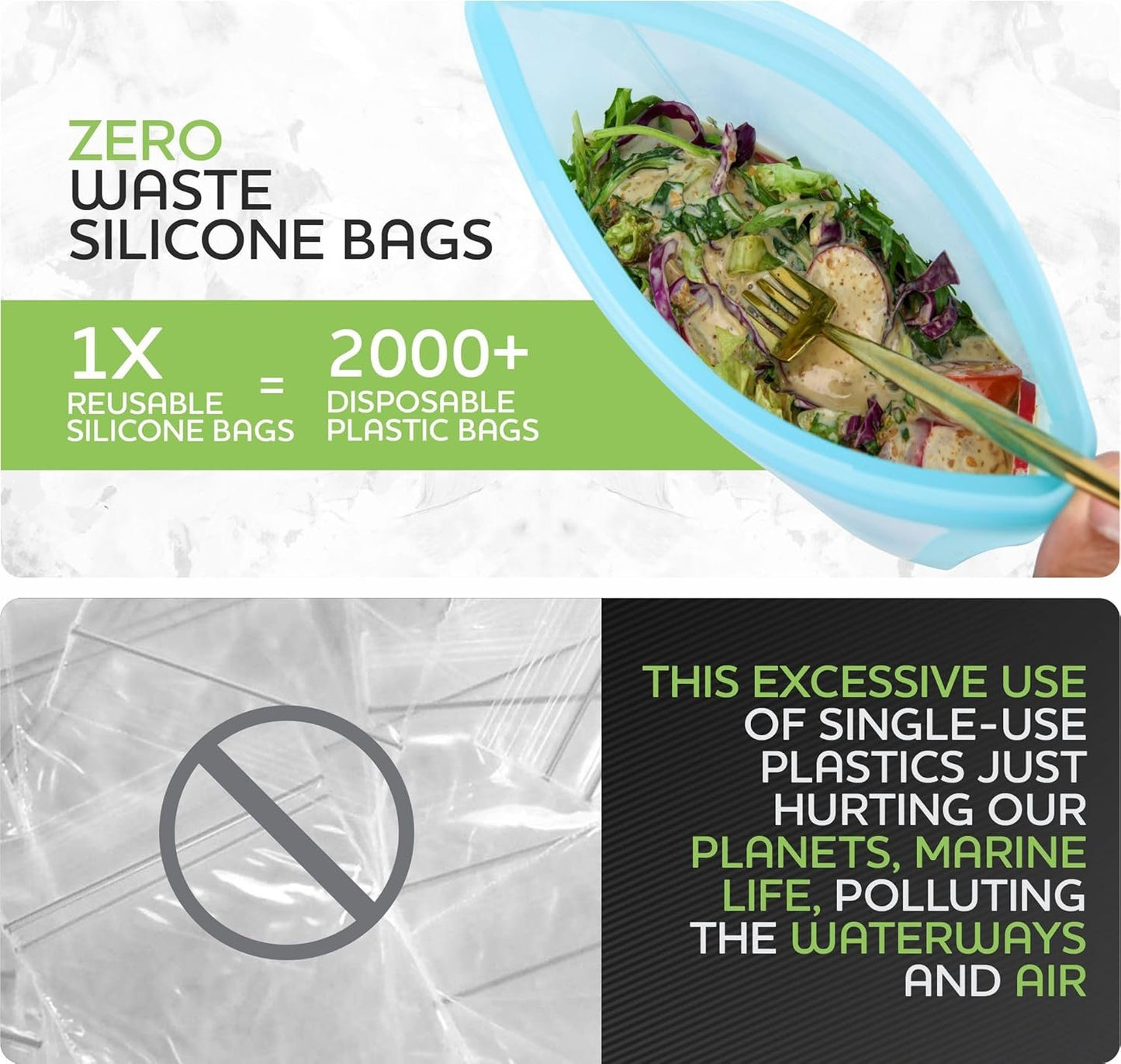 Zip Standing Reusable Silicone Food Storage Bag, Set of 6 White Stand Up Food Storage Container, Reusable Zipper seal bag, no lid required, for Food Storage& Meal Prep, Freezer Oven Dishwasher - Safe