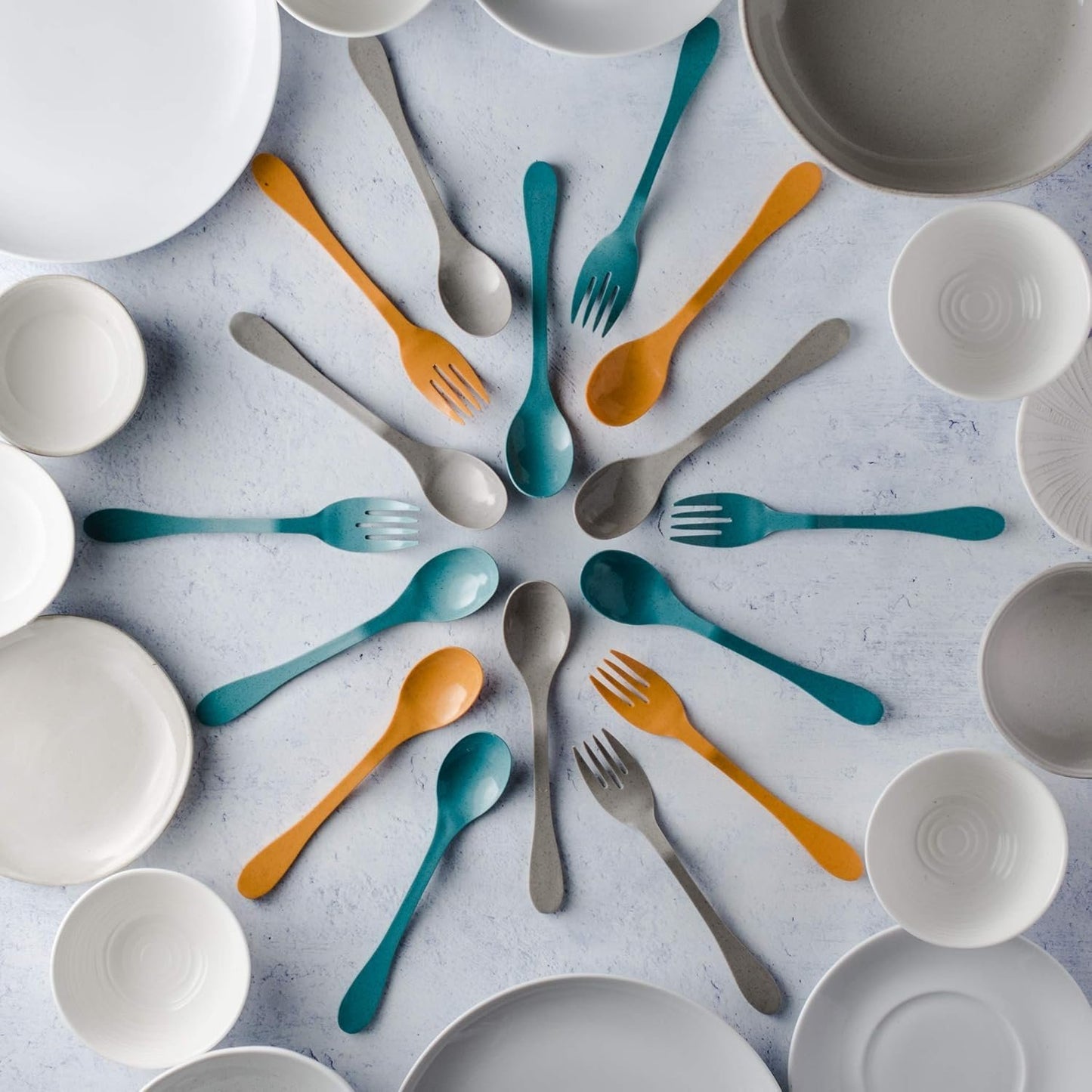 Knork Eco Togo Ware Reusable Bamboo astrik Eco Plant-Based Utensil Lunch Pack,Blue, Orange, Gray