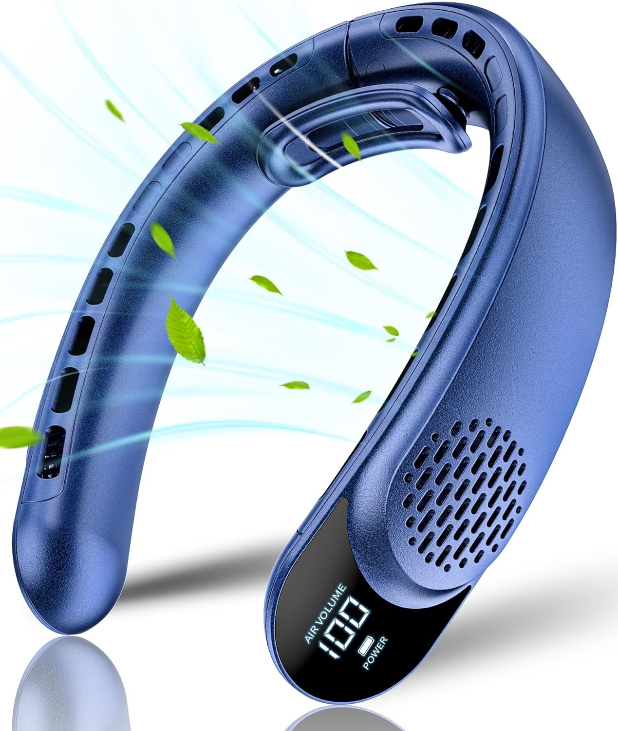 Neck Fan Rechargeable 4000mAh with 4 Turbos & LED Display, Portable Personal Cooler for Women Men, 3-Speed Bladeless 360° Cooling Fans, Stylish Gift for Gym/Travel/Office, Deep Blue