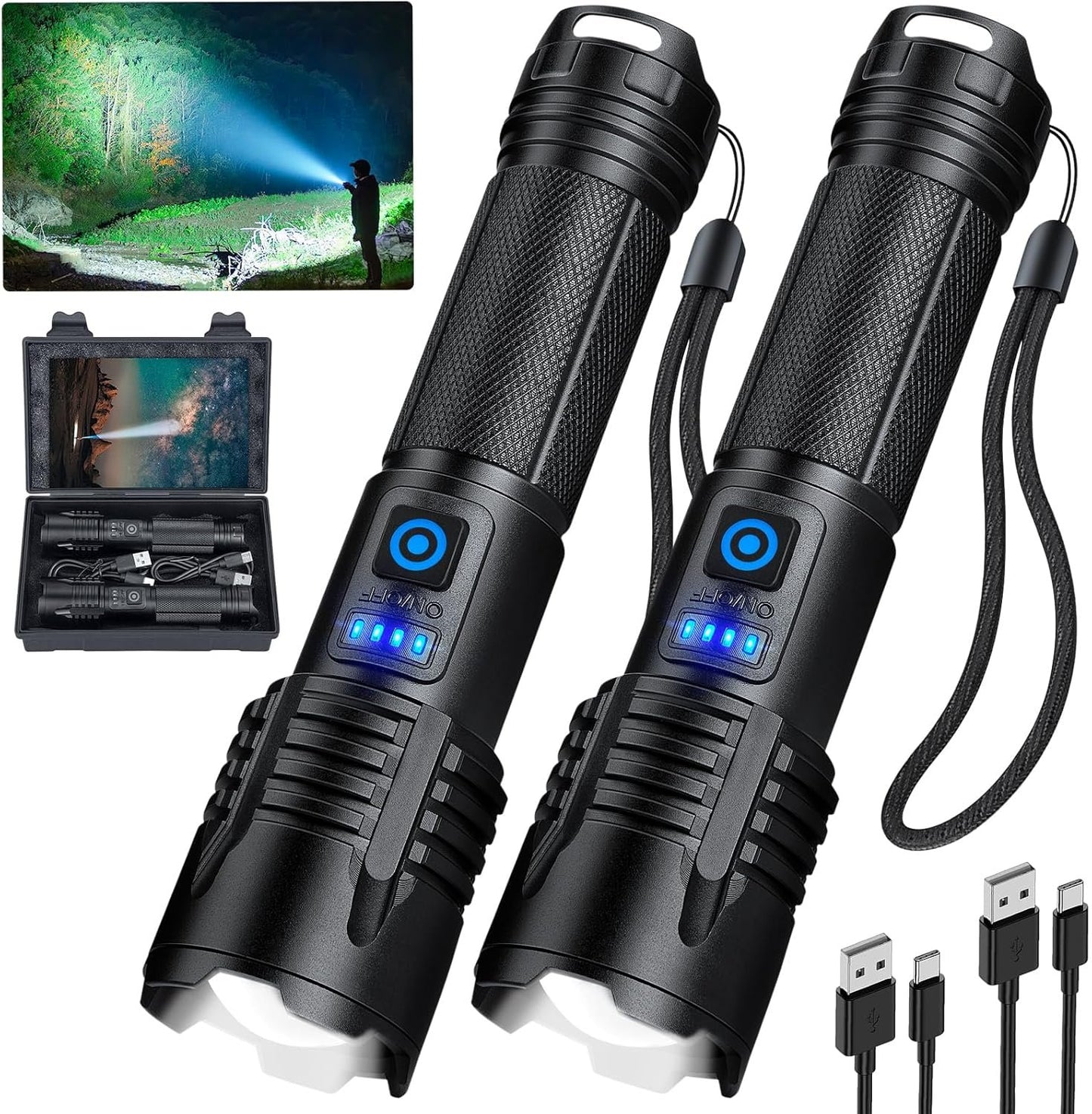 Rechargeable Flashlights High Lumens, Powerful Tactical Waterproof Handheld Flashlights for Emergencies Camping