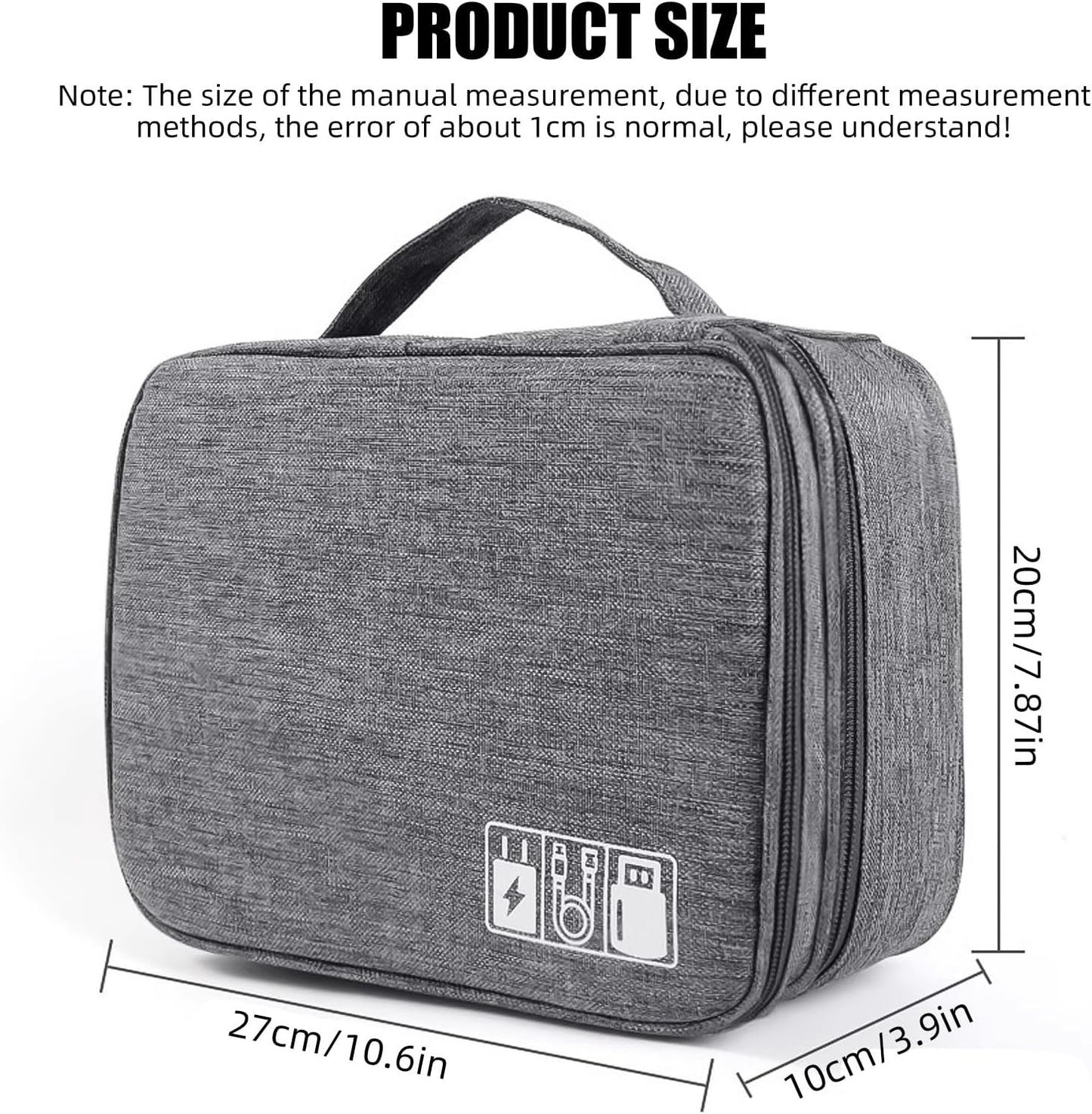 Portable Double-Layer Electronic Accessory Bag Sorting Bag - Waterproof Digital Storage Bag for Travel, Oxford Cloth Material, Large Capacity with Detachable Partition (Black + Blue)