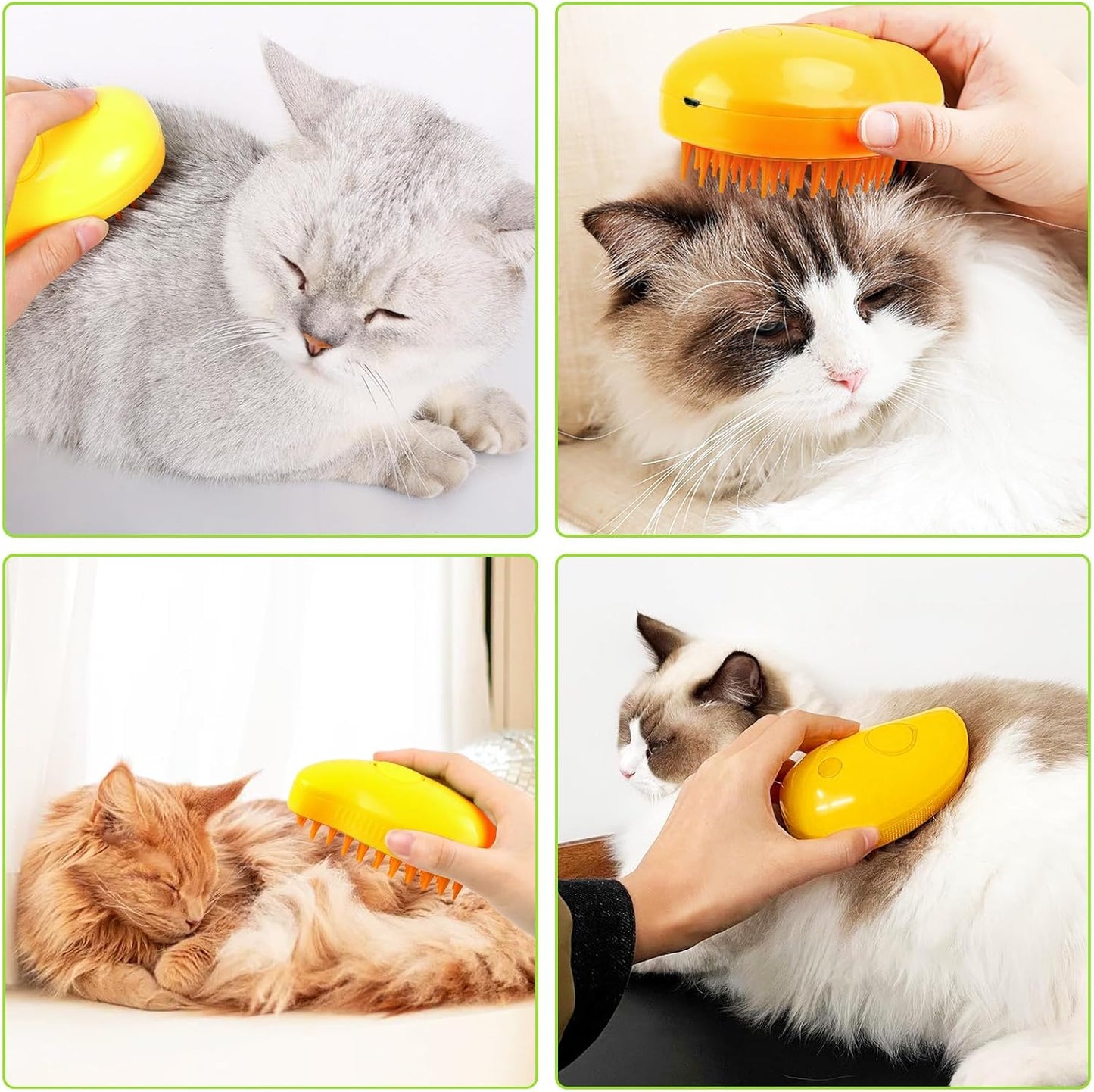 Byffoer Cat Steamy Brush,Steam Cat Brush for Cats with Steam, 3 in 1 Steam Brush for Cats Steamy BrushCat Hair Brush for Long and Short Hair (Yellow)