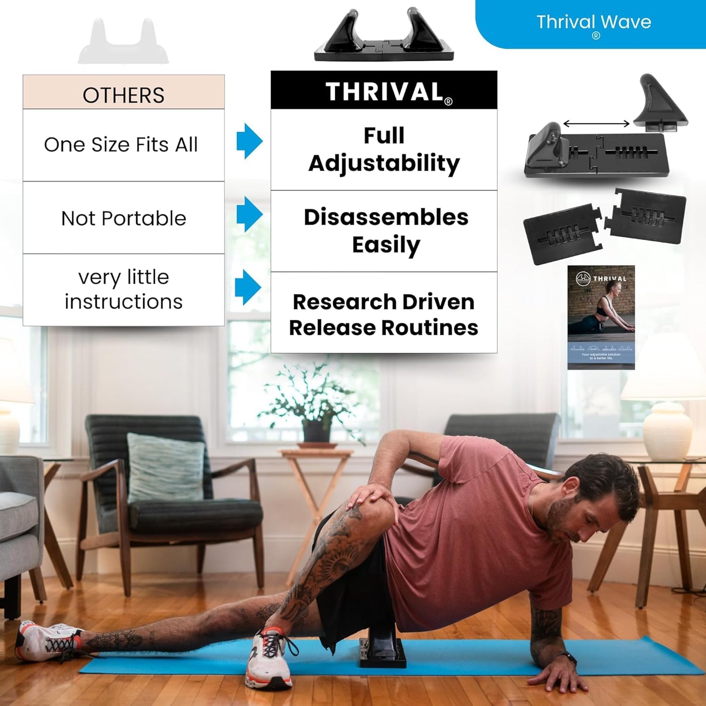 Thrival Wave - Fully Adjustable Psoas Muscle Release Tool for QL, Hip Flexor Trigger Point and Myofascial Release Tool - Black