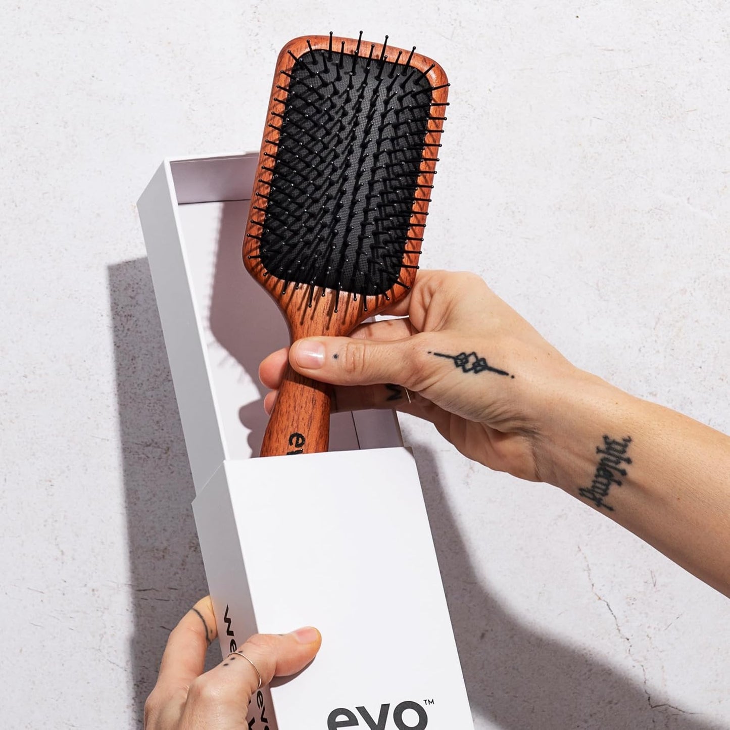 evo Pete Ionic Paddle Brush - Professional Hair Styling Brush - Detangling, Smoothing & Styling Wooden Brush