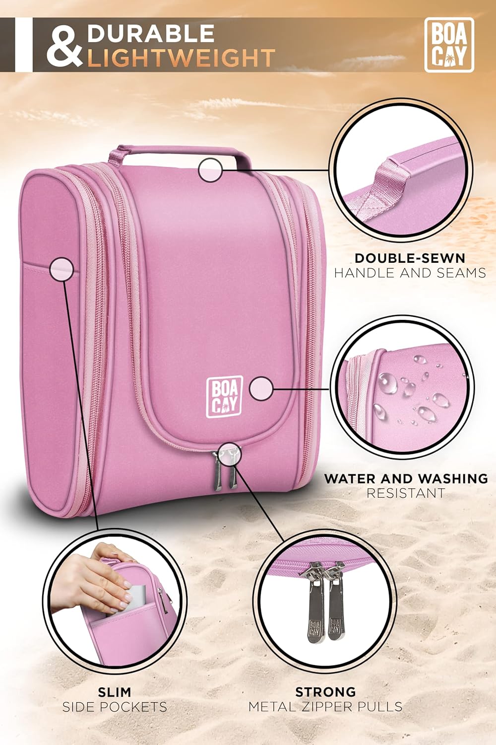 BOACAY Hanging Travel Toiletry Bag for Women and Men, Makeup Bag, Bathroom & Shower Organizer Kit for Accessories, Cosmetics, Travel Essentials