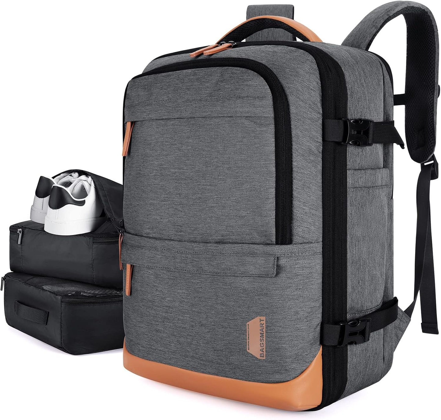 BAGSMART Compression Travel Backpack, 40L Expandable Airline Approved Carry On Backpack with Packing Cubes