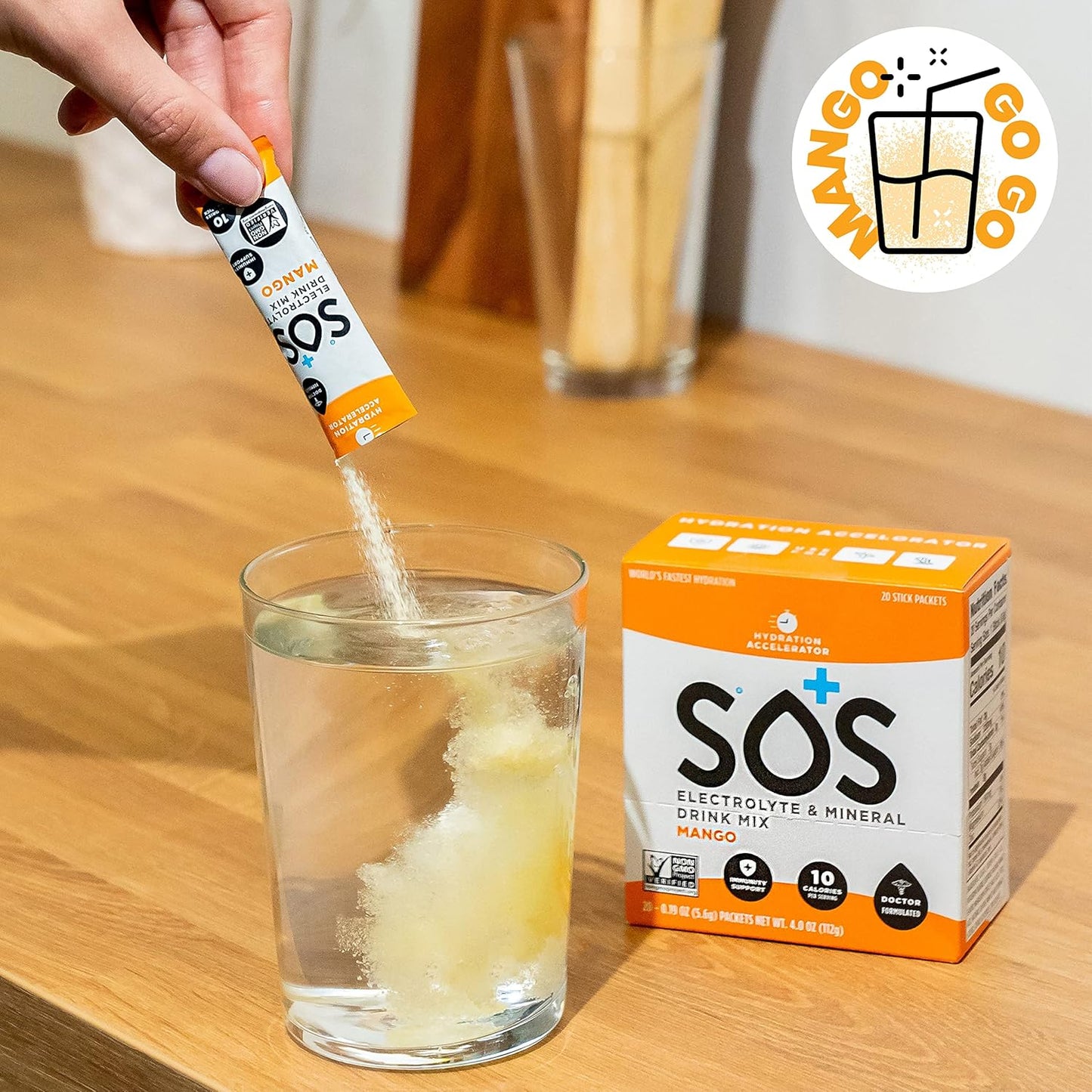 SOS Hydration Electrolyte Powder Mix, Mango, 5g - Pack of 20