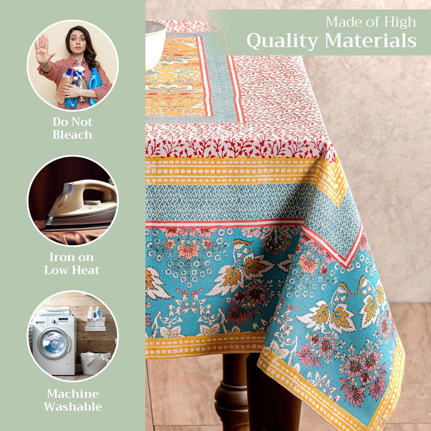 Maison d' Hermine Marquise 100% Cotton Tablecloth for Kitchen | Dining | Tabletop | Decoration | Parties | Weddings | Spring/Summer (Rectangle, 160 cm x 220 cm)