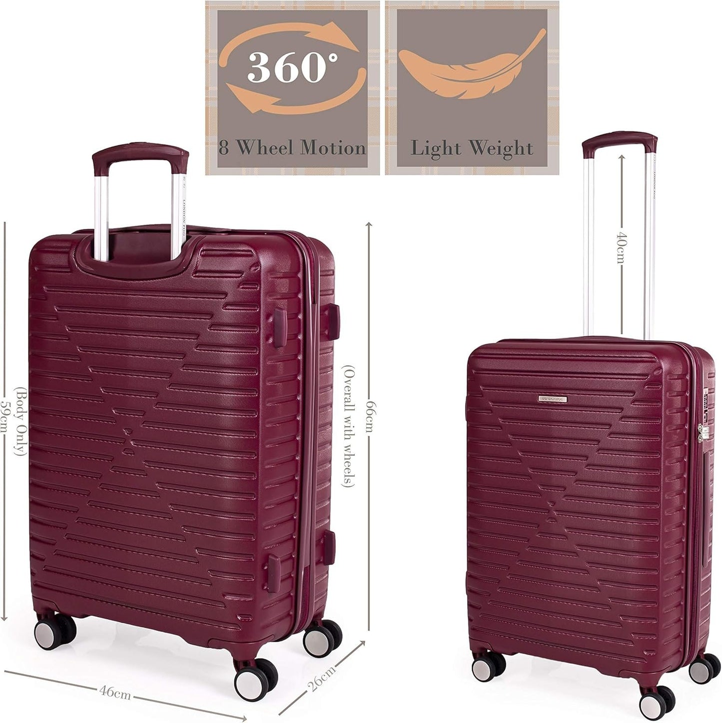 london Fog ABS Hard Case - 8 Wheel Spinner Travel Luggage | Telescopic Drag Handle | TSA Security Locks LFL005, Tuscan Red, Suitcase