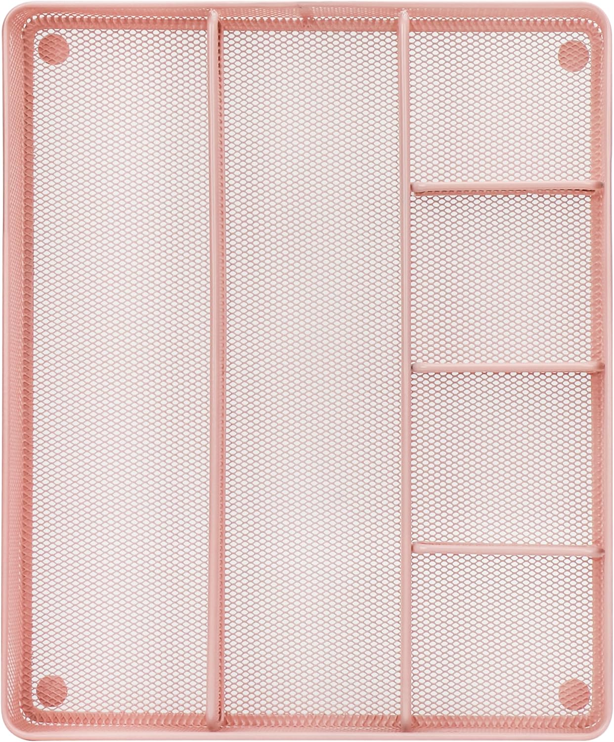 Annova Desk Drawer Organizer Tray for Office Organization - Metal Mesh - Storage Tray with Dividers for Pens, Desktop Accessories, Bathroom, Kitchen, Makeup and Office Supplies (Large) (Light Pink)