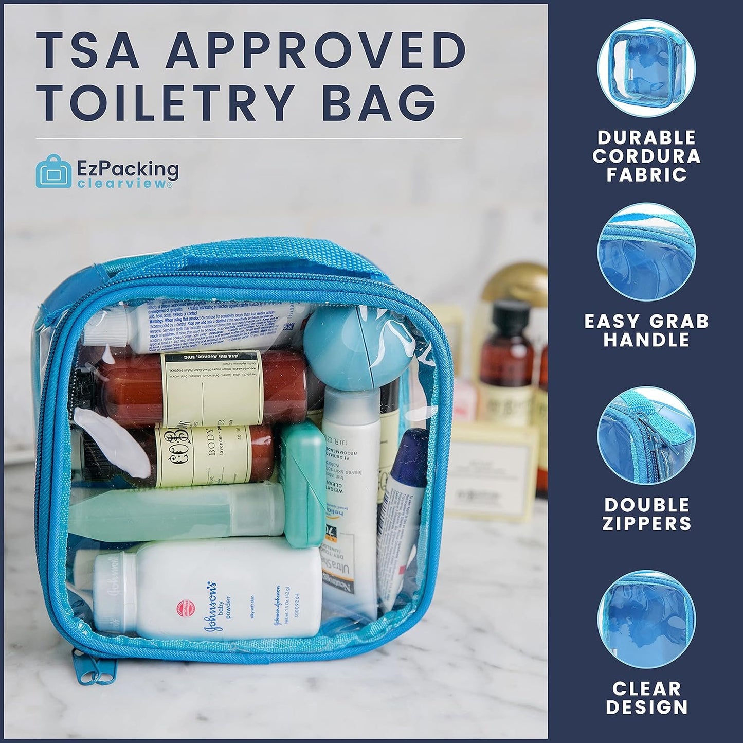 EzPacking Clear TSA Approved 3-1-1 Travel Toiletry Bag for Carry On/Quart Size Transparent Liquids Pouch for Airport Security/Reusable See Through Vinyl & PVC Plastic Organizer Men Women, Lilac, Tsa