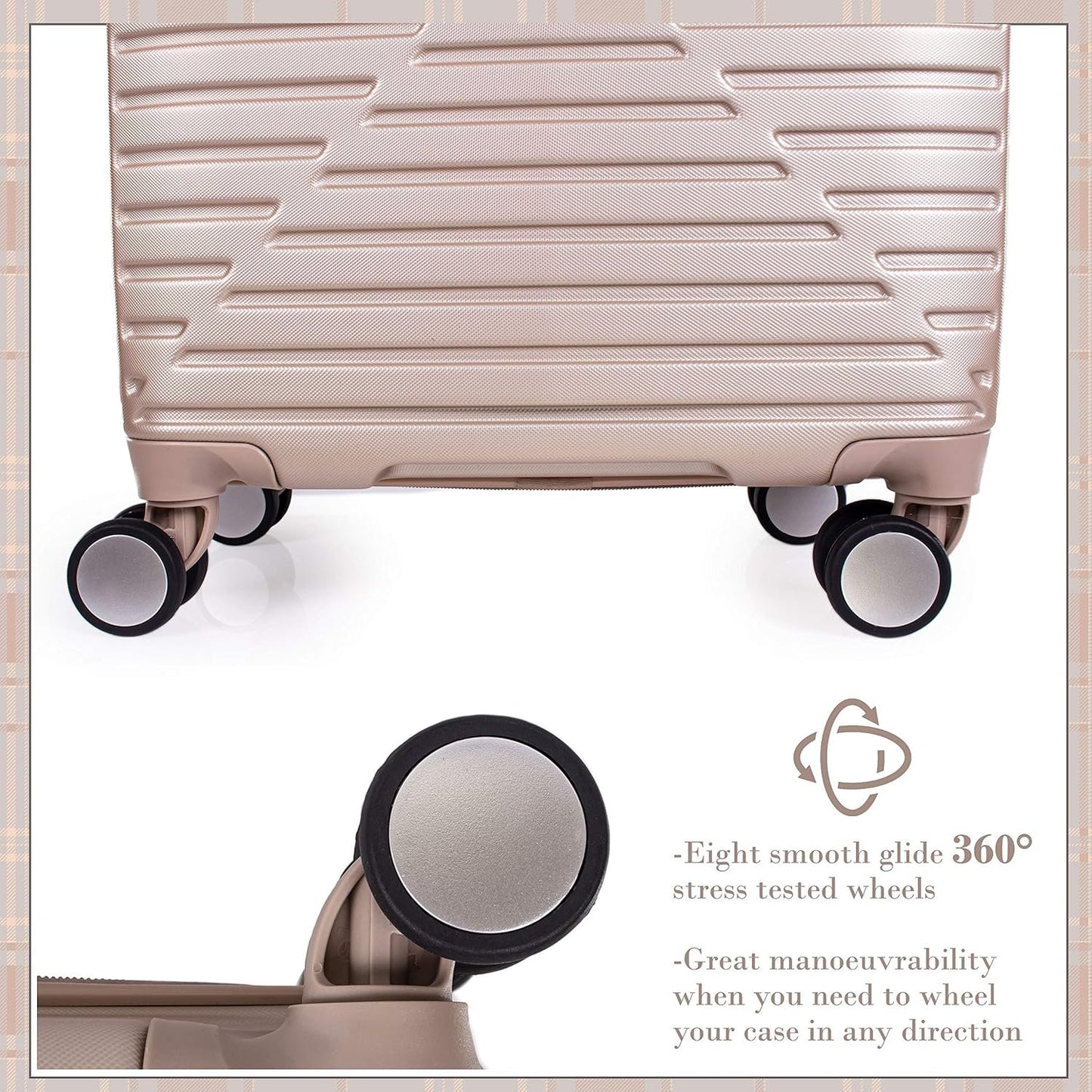 london Fog ABS Hard Case - 8 Wheel Spinner Travel Luggage | Telescopic Drag Handle | TSA Security Locks LFL005, champagne, Suitcase