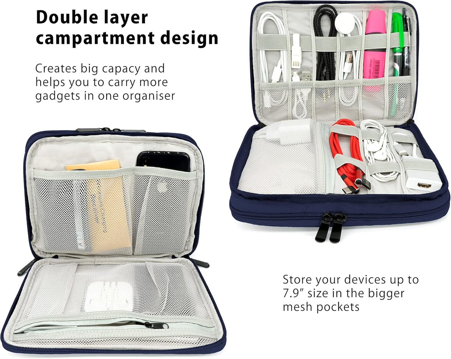 MyGadget Travel Cable Organizer – Universal Case for Electronic Accessories – Hard Disk Organizer | Memory | SD Cards Powerbank – Pink, blue, Modern