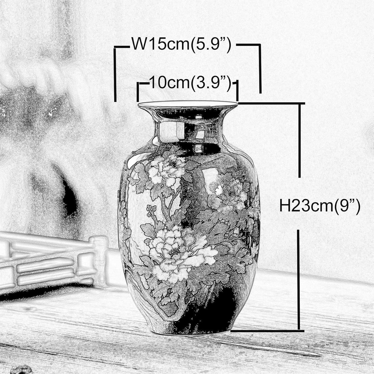 Chinese Ceramic Flower Vase Peony Design for Home Living Room Display and Gift Decorated by Jingdezhen Porcelain