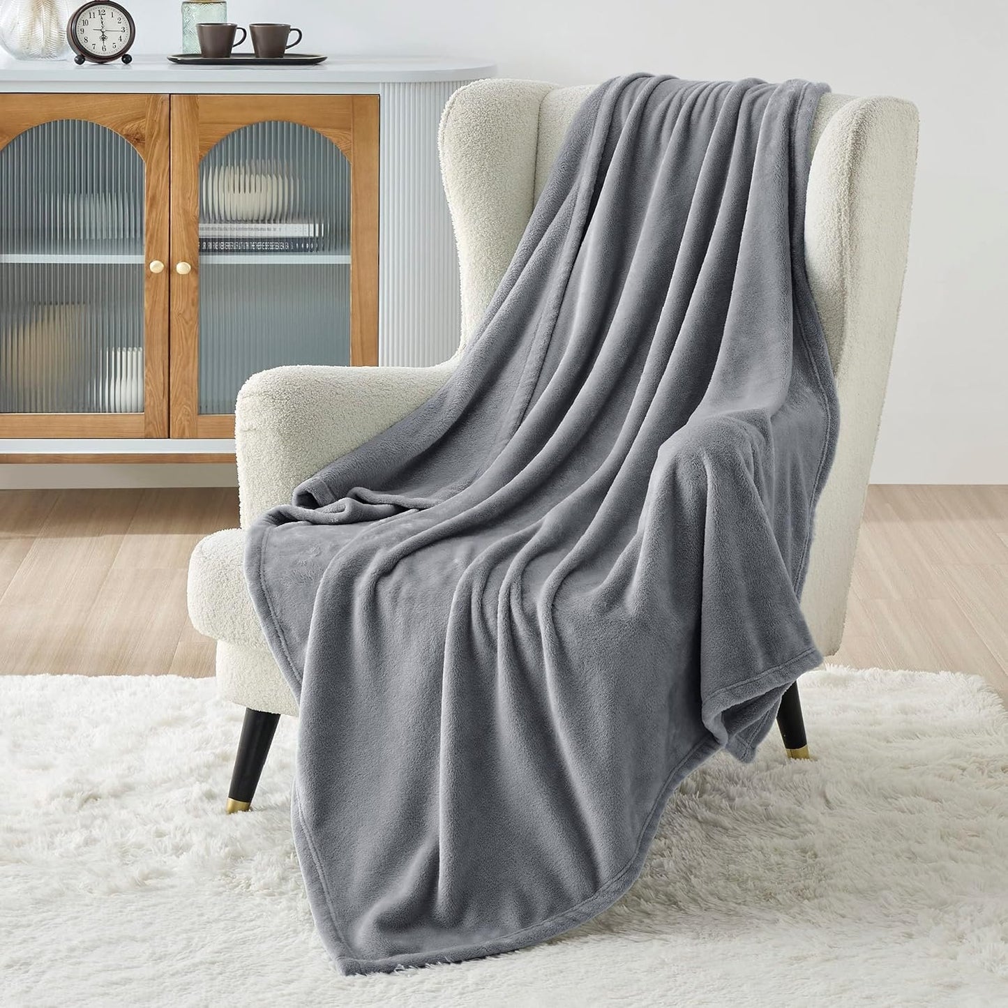 Bedsure Throw Blankets for Couch - Fleece Cozy Soft Blanket for Sofa, Lightweight Fuzzy Flannel Women Throw Gifts for All Seasons, Grey, 50x60 inches