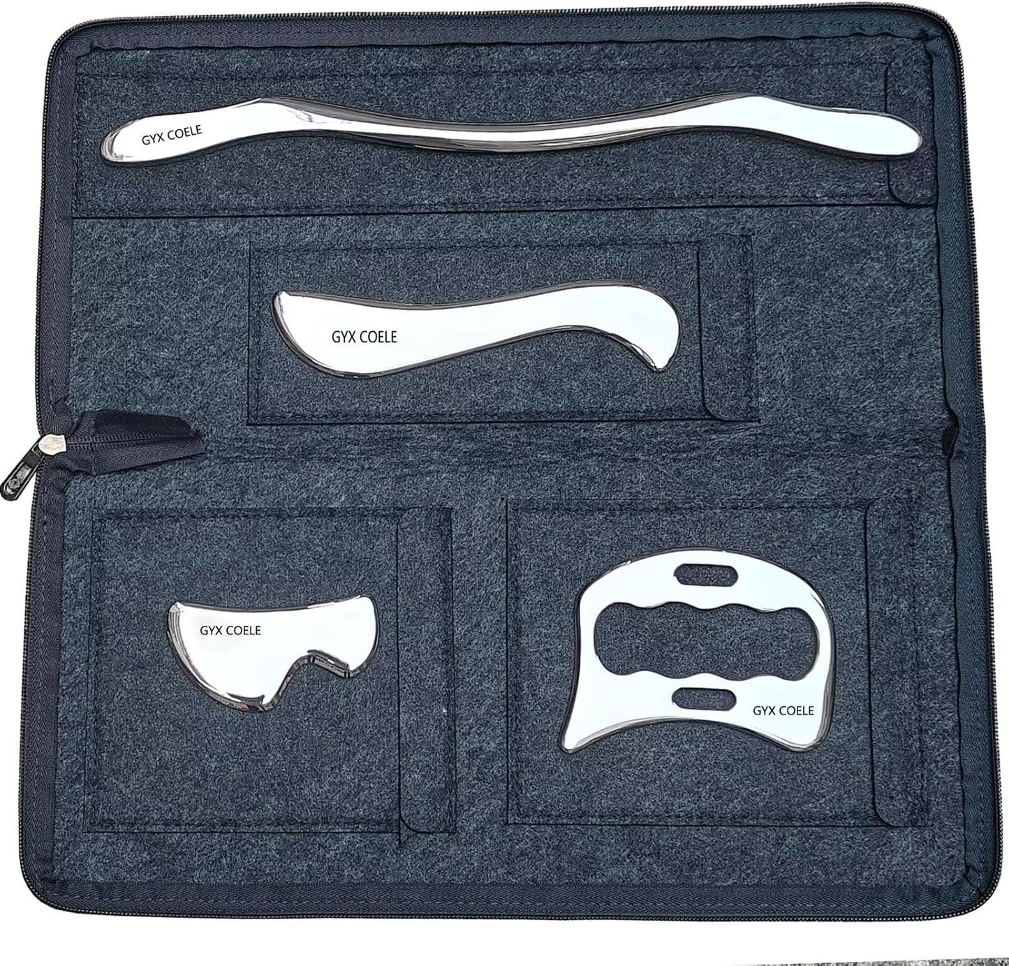 GYX COELE 4 IN 1 Muscle scraper Stainless Steel Gua Sha Scraping Massage Tool Set with Carrying bag, 4 Professional IASTM Scraping Tools