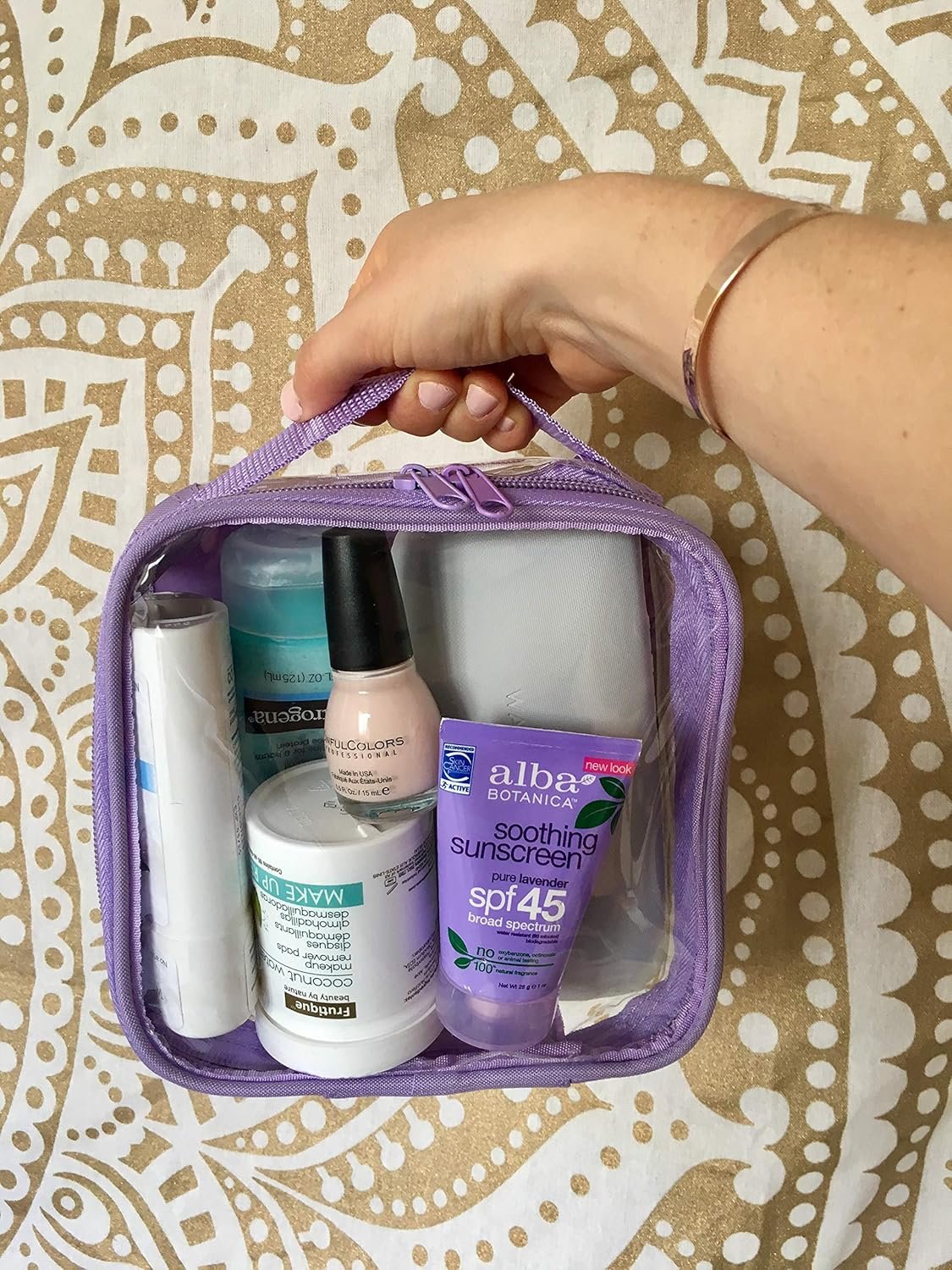 EzPacking Clear TSA Approved 3-1-1 Travel Toiletry Bag for Carry On/Quart Size Transparent Liquids Pouch for Airport Security/Reusable See Through Vinyl & PVC Plastic Organizer Men Women, Lilac, Tsa