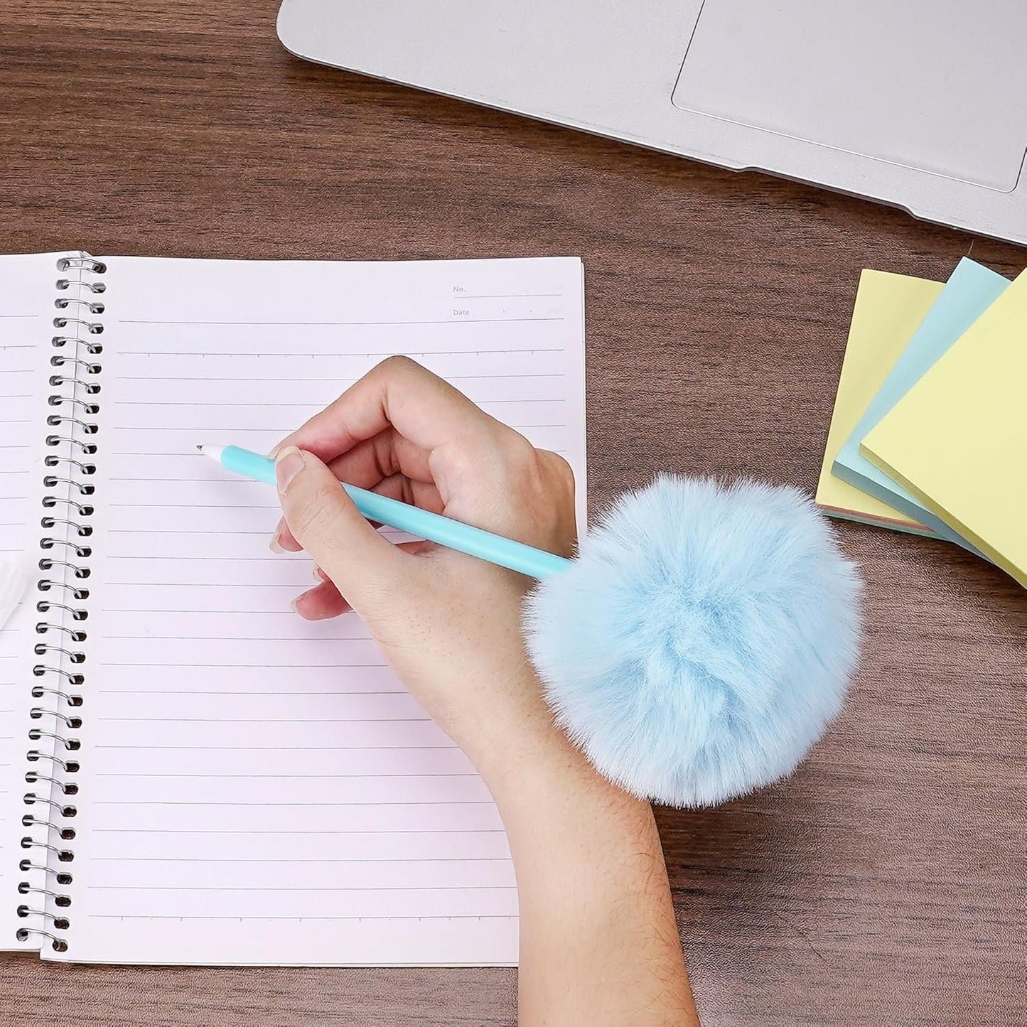 Biiange 4Pcs Fluffy Pen, Pom Pom Plastic Ballpoint Pen, With Black Ink, Gift Pens for Christmas Stationery Carnival Birthday (Blue)