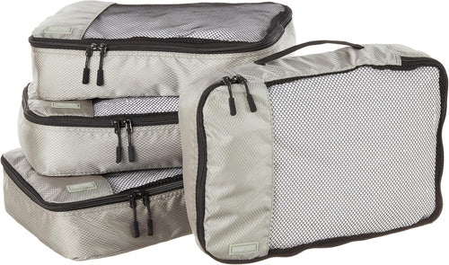 Amazon Basics Medium Packing Cubes for Travel, Packing Organizers, 4-Piece-Set With Double Zipper Pulls and Mesh Top Panel, 100% Durable Polyester, Gray, 35 x 25 x 8cm