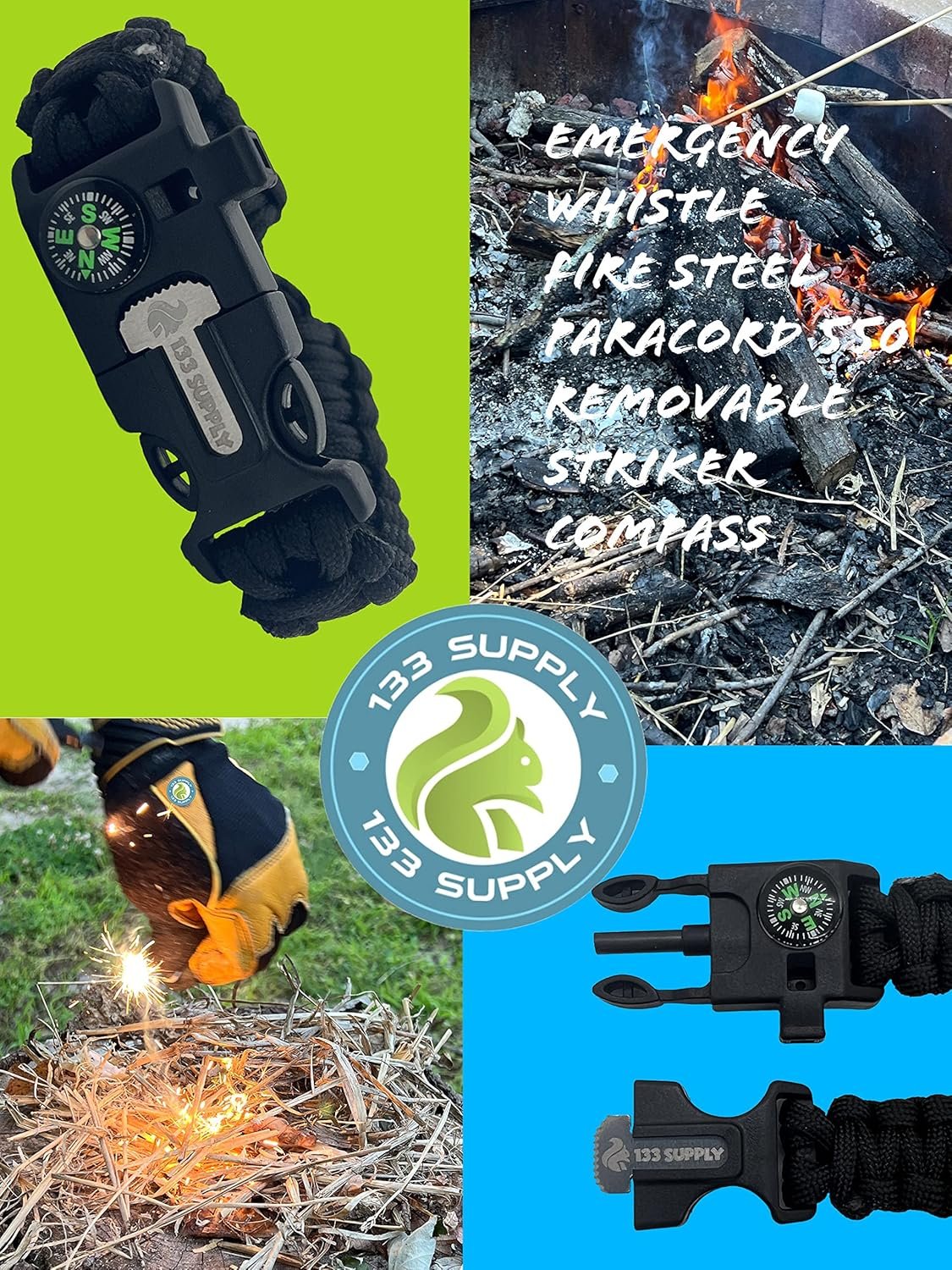 133 Supply Paracord Bracelet Compass Hiking Survival Emergency Whistle Fire Starter Kit Camping Gear Hiking Essentials Fishing Hunting Accessories EDC Backpacking Gear Tactical Survival Gear
