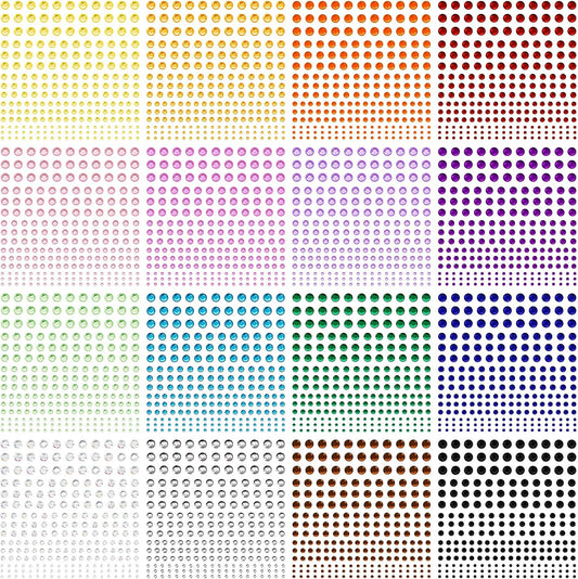 16 Sheets Glitter Gems Stickers Set, 3600 Pieces Self Adhesive Gem Stickers for Face Eyes Body, Women Accessories Rhinestone Stickers for Make Up Nail Art Decorations