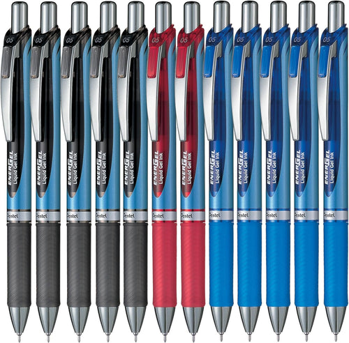 Pentel EnerGel Retractable Liquid Gel Rollerball Pen, Everyday Writing, Office Supplies, School Supplies, 0.5mm Fine Point, 12 Colours, BLN75PC12BX-M, Box of 12