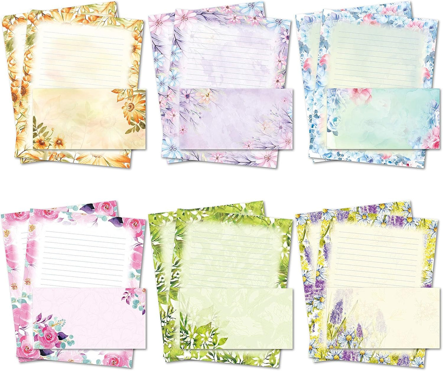 Stationary Writing Paper with Envelopes - Flora Stationery Set with Lined Letter Writing Paper, 48 Sheets + 24 Envelopes, 8.5 x 11 Inch of Each Stationary Paper