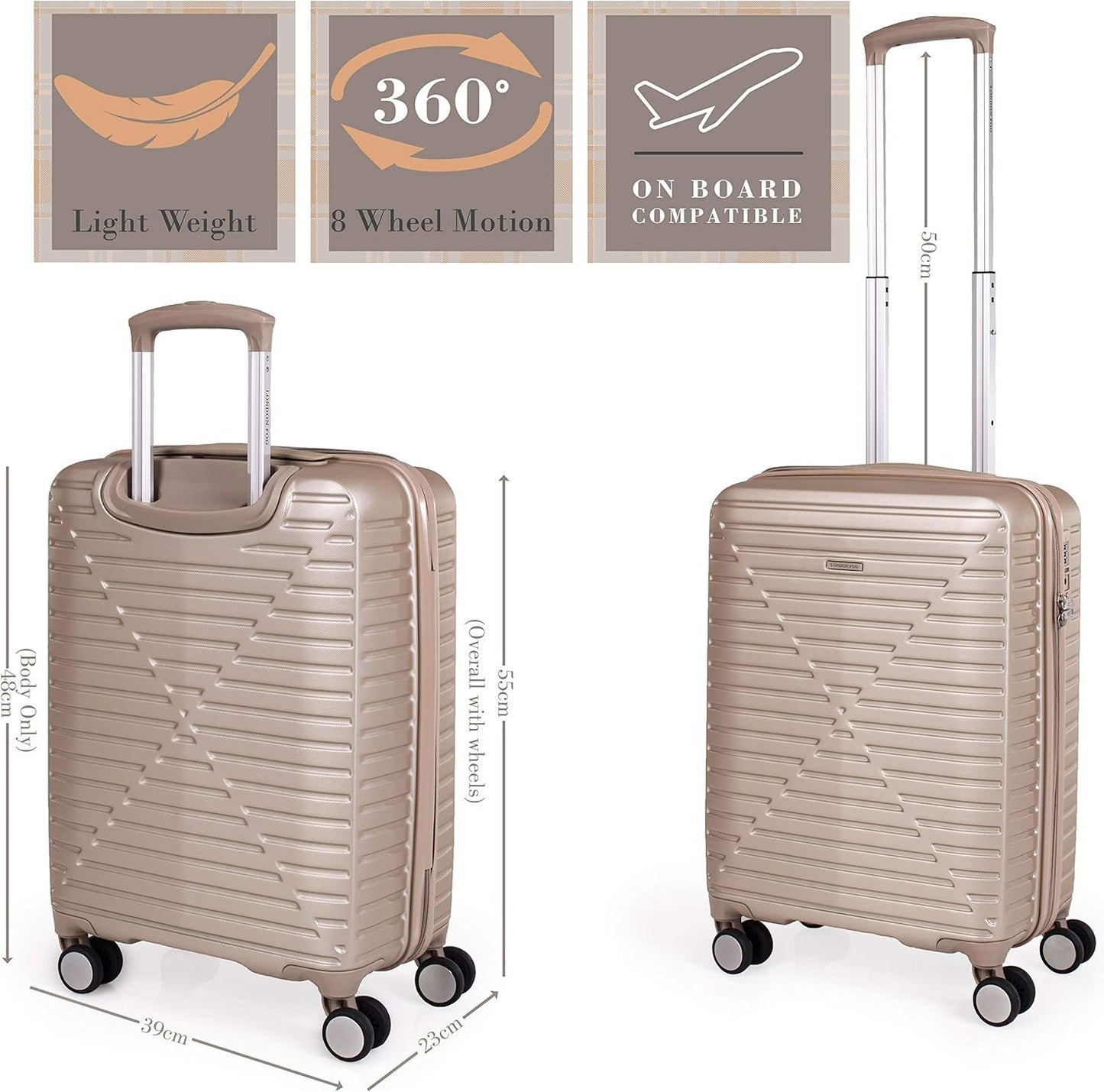 london Fog ABS Hard Case - 8 Wheel Spinner Travel Luggage | Telescopic Drag Handle | TSA Security Locks LFL005, champagne, Suitcase